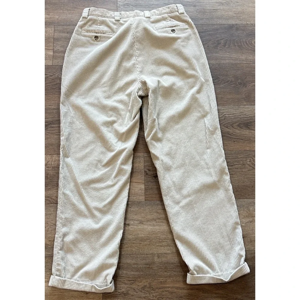 Vtg LL Bean Pants Mens 34x30 Beige Corduroy Chino Baggy Cuffed 90s Skater